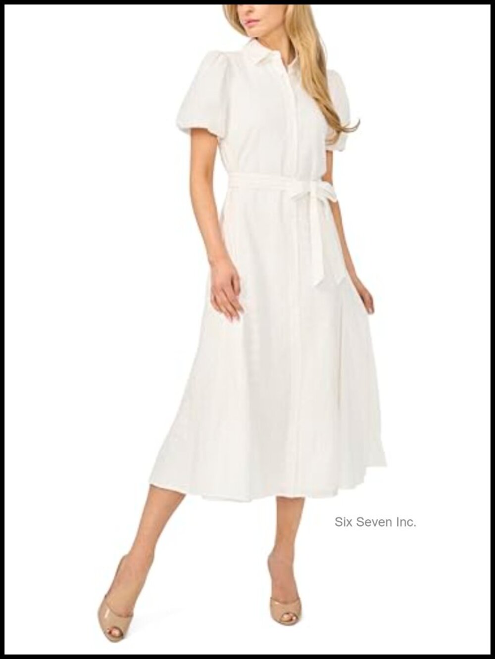CeCe Midi Dress Short Sleeve Button Front Collared Shirt Dress